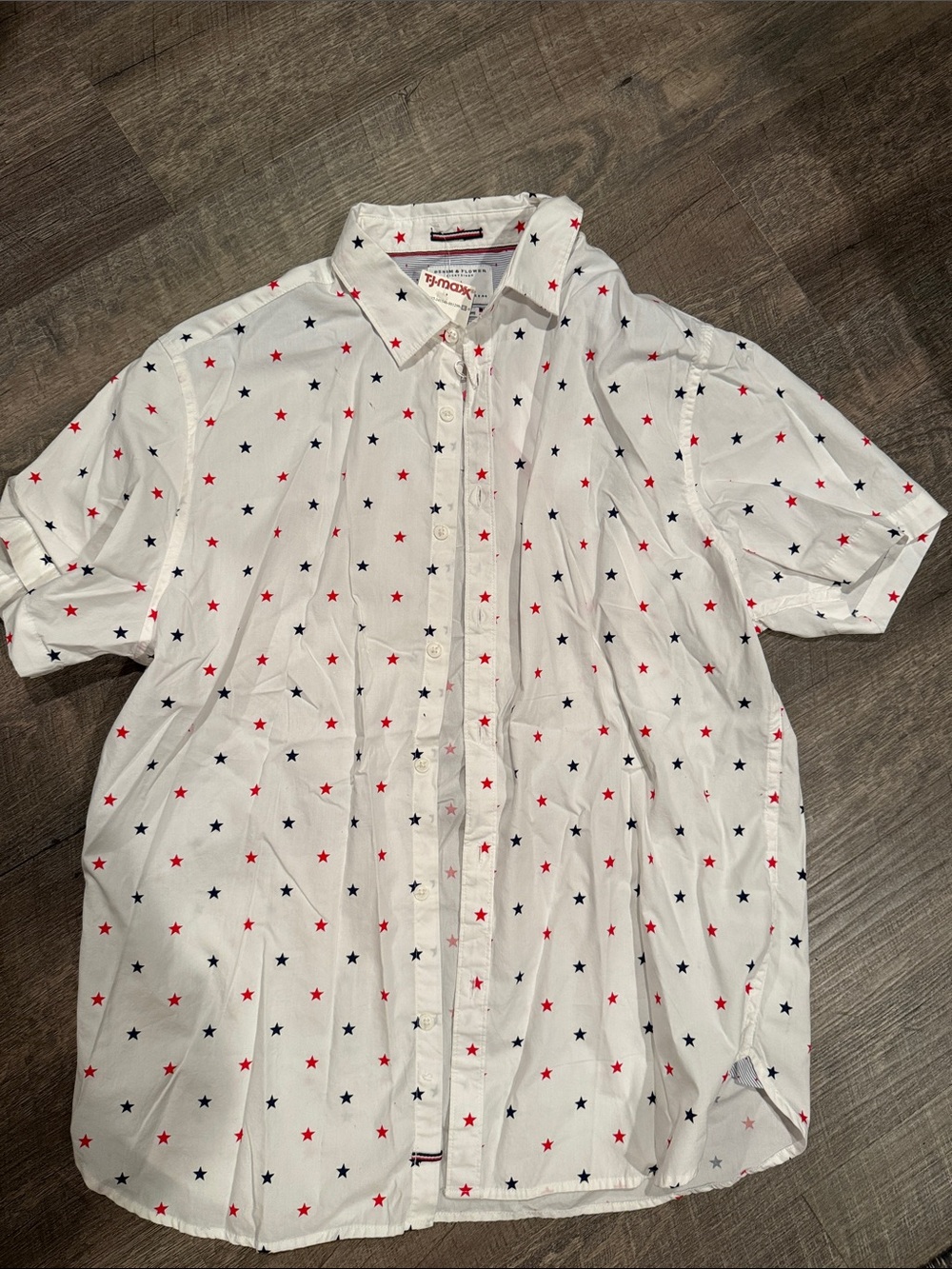 Men's White Star Print Button-Up Shirt by Unbranded